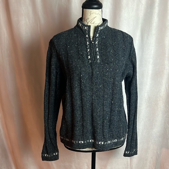 Vintage Woolrich Womens 1/4 Zip Sweater Size S Grey Speckled Mock Neck Pullover - Picture 1 of 6